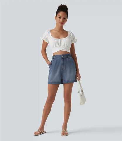 High Waisted Denim Casual Shorts 3'' with Pockets