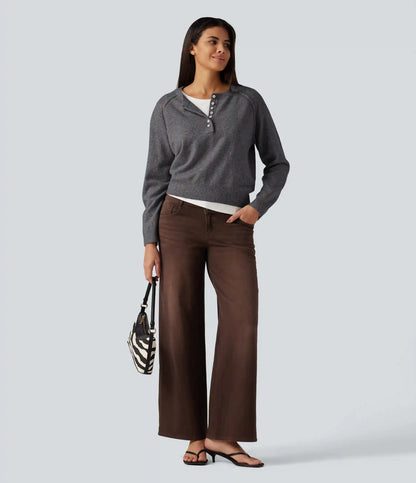 Henley Neck Long Sleeve Casual Sweater