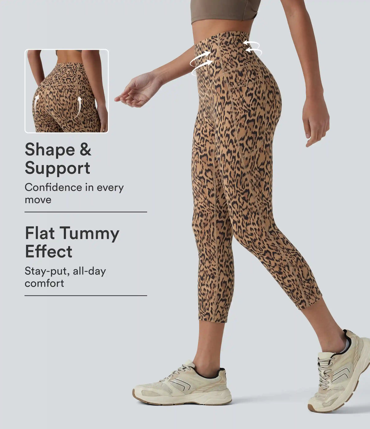 Halara UltraSculpt™ Leopard Print High Waisted Tummy Control Training Capri Leggings with Pockets