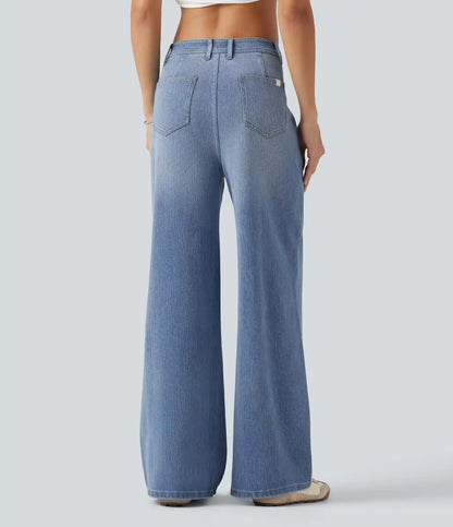 Halara Flex™ High Waisted Wide Leg Washed Casual Jeans with Pockets