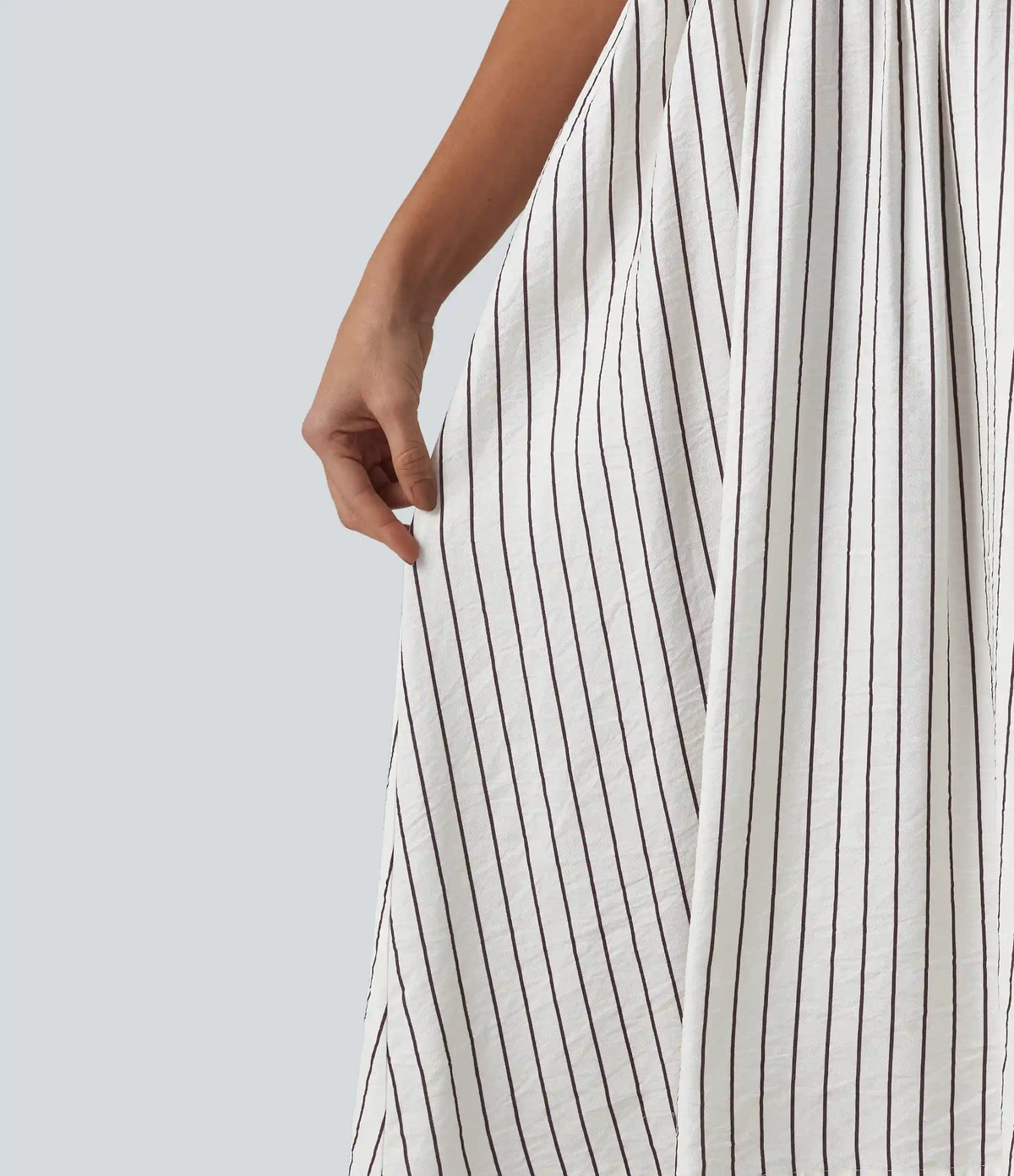 Removable Straps Shirred Stripes Linen-Feel Resort Slip Dress