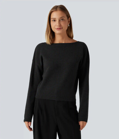 Boat Neck Long Sleeve Casual Sweater