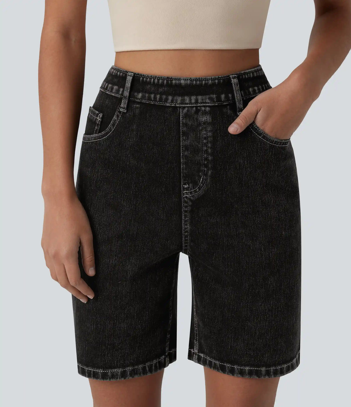 Halara Flex™ High Waisted Denim Casual Bermuda Shorts 7'' with Pockets