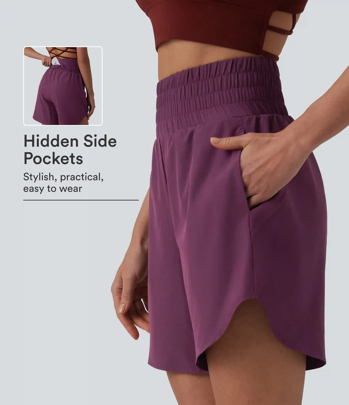Breezeful™ High Waisted 2-in-1 Curved Hem Quick Dry Running Shorts 7" with Pockets