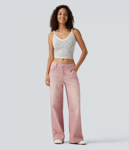Low Rise Asymmetric Wide Leg Colorful Casual Jeans with Pockets