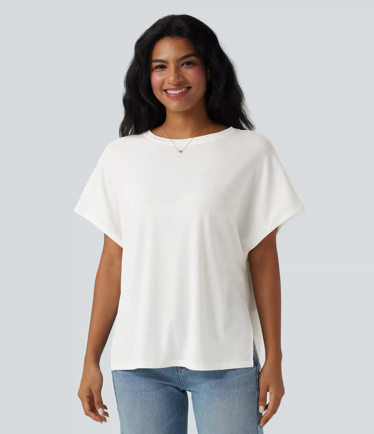 Round Neck Batwing Sleeve Relaxed Casual T-Shirt