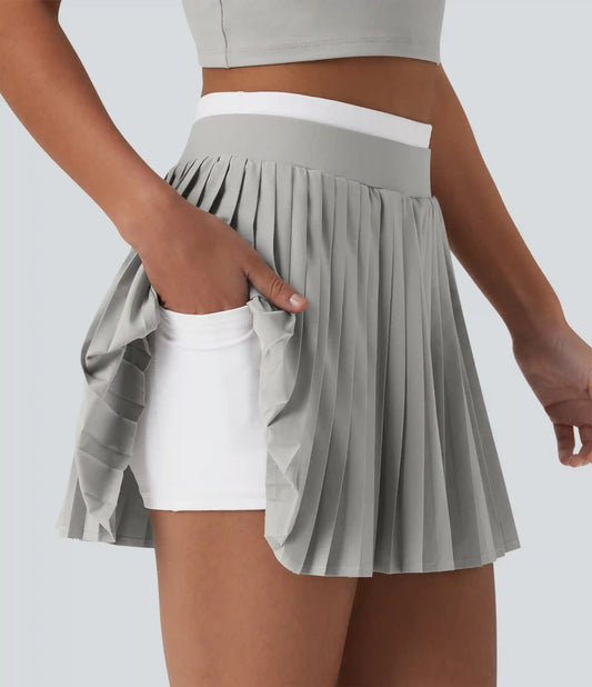 Breezeful™ High Waisted Color Block 2-in-1 Pleated Mini Quick Dry Tennis Skirt with Pockets