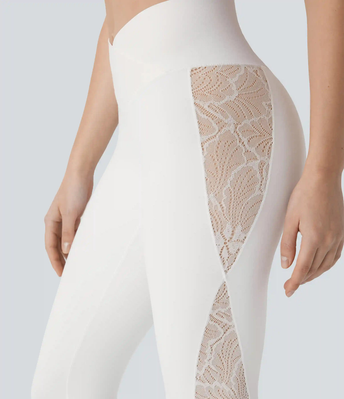 SoftlyZero™ High Waisted Crossover Contrast Lace Capri Yoga Leggings