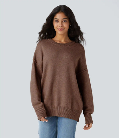 Round Neck Dropped Shoulder Long Sleeve Casual Sweater