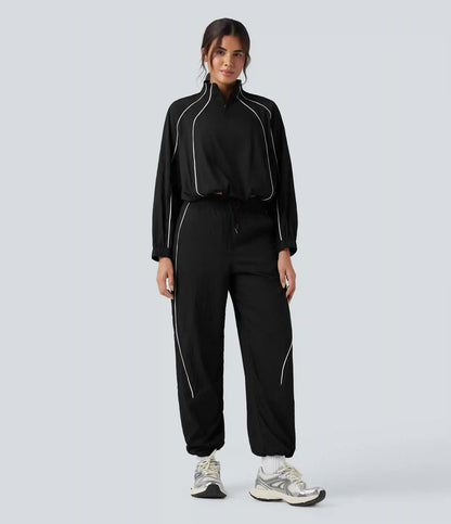 Lightweight Durable Water Repellent Low Rise Drawstring Color Block Cinchable Hem Running Joggers with Pockets