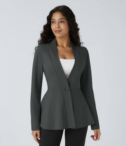 V Neck Single Front Work Peplum Jacket