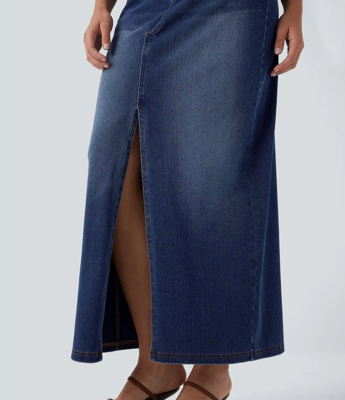 Halara Flex™ Mid Rise Pockets Straight Maxi Washed Denim Casual Skirt