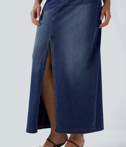 Halara Flex™ Mid Rise Pockets Straight Maxi Washed Denim Casual Skirt