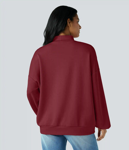 Mock-neck Relaxed Casual Sweatshirt with Pockets
