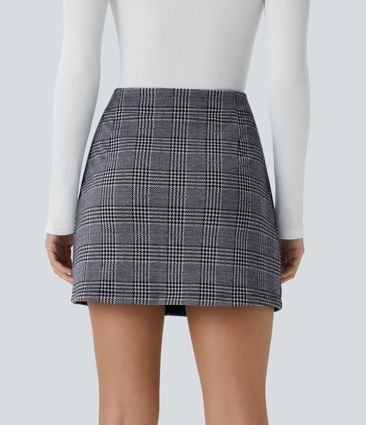 High Waisted 2-in-1 Houndstooth Plaid Mini Work Skirt