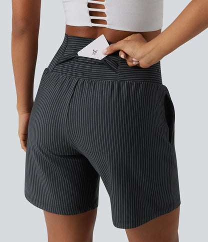 Super High Waisted 2-in-1 Stripe Yoga Shorts 7'' with Pockets