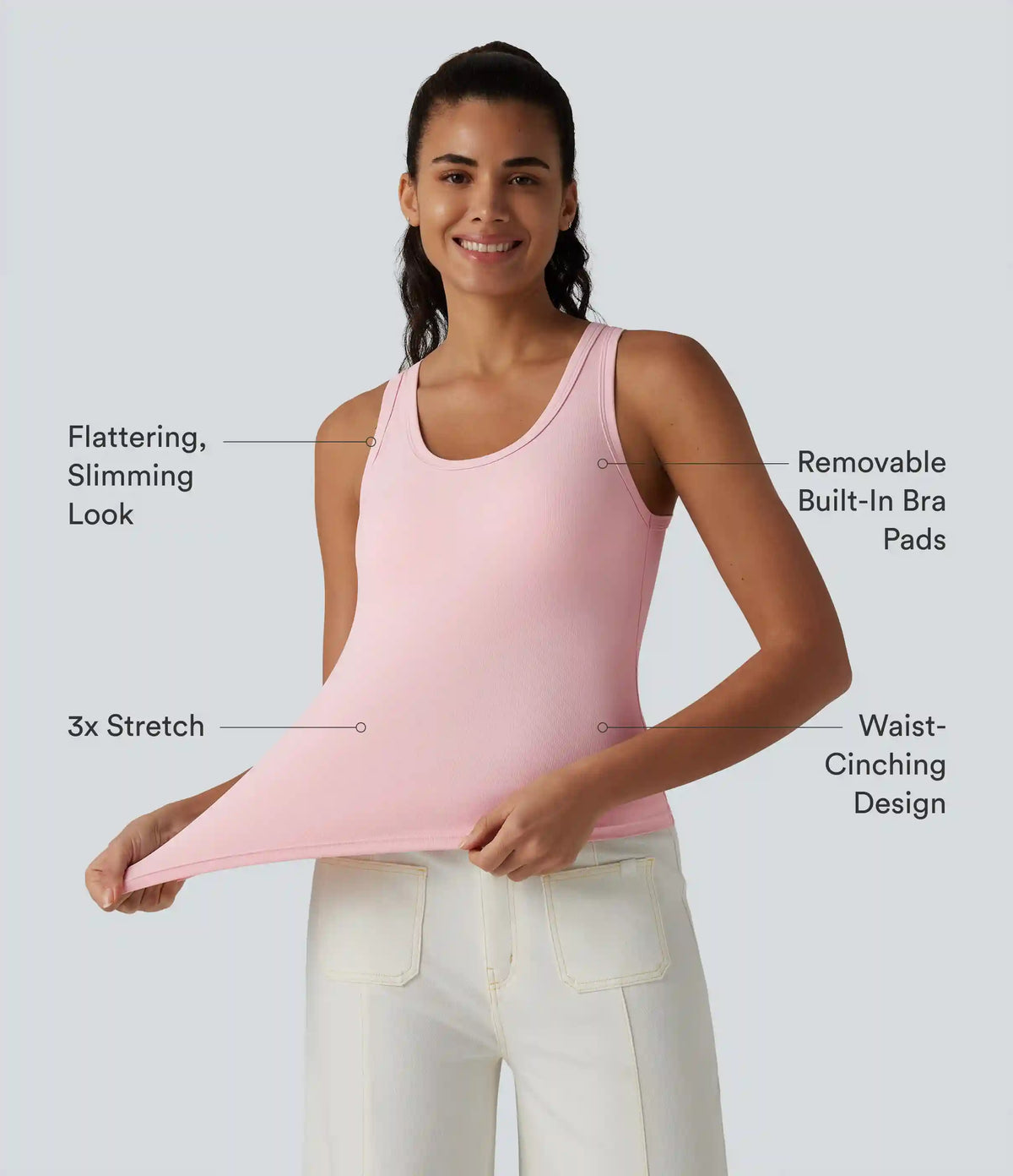 Ribbed Knit U Neck Built-in Bra Dance Tank Top B-E Cups