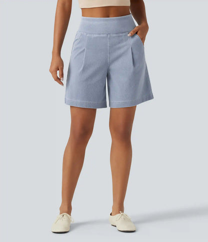 Halara Flex™ High Waisted Denim Casual Baggy Bermuda Shorts 7'' with Pockets