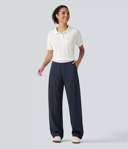 DayStretch High Waisted Barrel Leg Casual Pants with Pockets