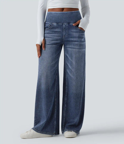 Halara Flex™ Mid Rise Draped Lyocell Washed Casual Baggy Wide Leg Jeans with Pockets