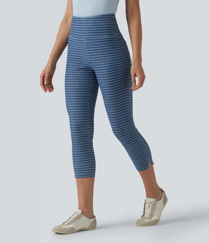 Halara Flex™ High Waisted Tummy Control Split Stripes Denim Casual Capri Leggings with Pockets