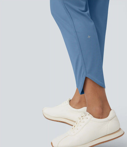 Mid Rise Drawstring Curved Hem Quick Dry Golf Tapered Pants with Pockets-UPF40+
