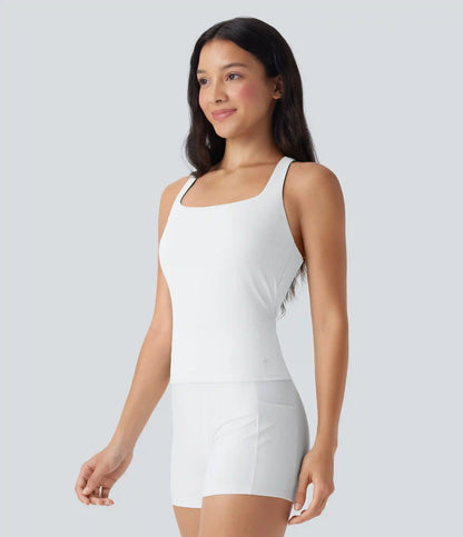 SoftlyZero™ Airy Square Neck Cropped InstantCool Running Tank Top-Longer Length