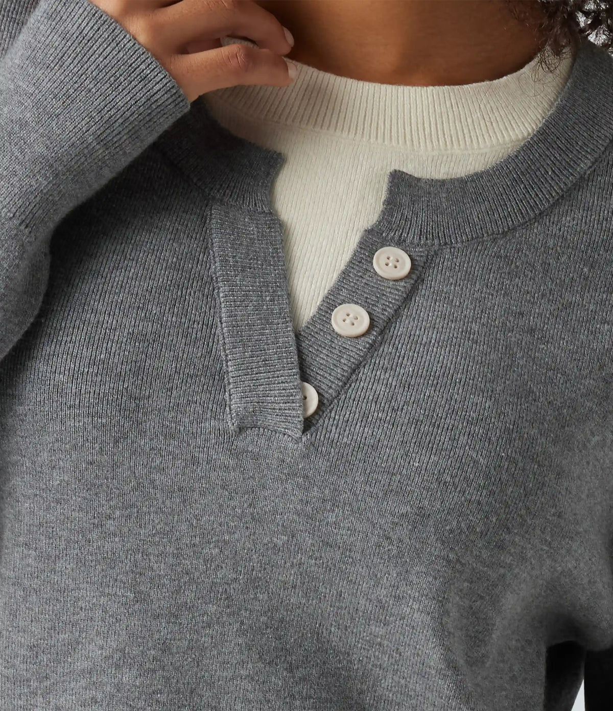 Round Neck Dropped Long Sleeve Color Block Work Sweater