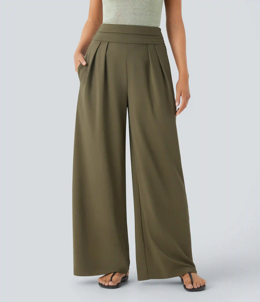 Super High Waisted Tummy Control Pocket Wide Leg Pants