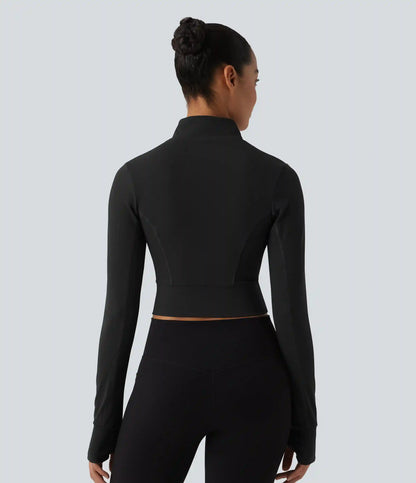 Mock Neck Long Sleeve Thumb Hole Cropped Workout Sports Top