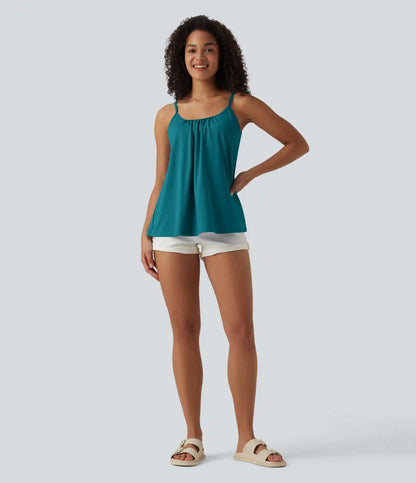 Adjustable Straps Ruched 2-in-1 Built-in Bra Casual Cami Top