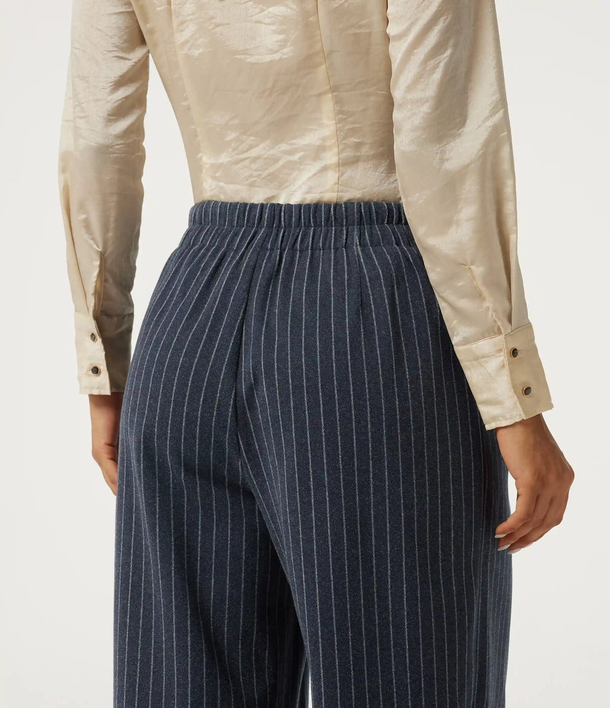 High Waisted Wide Leg Stripe Fleece Work Pants with Pockets
