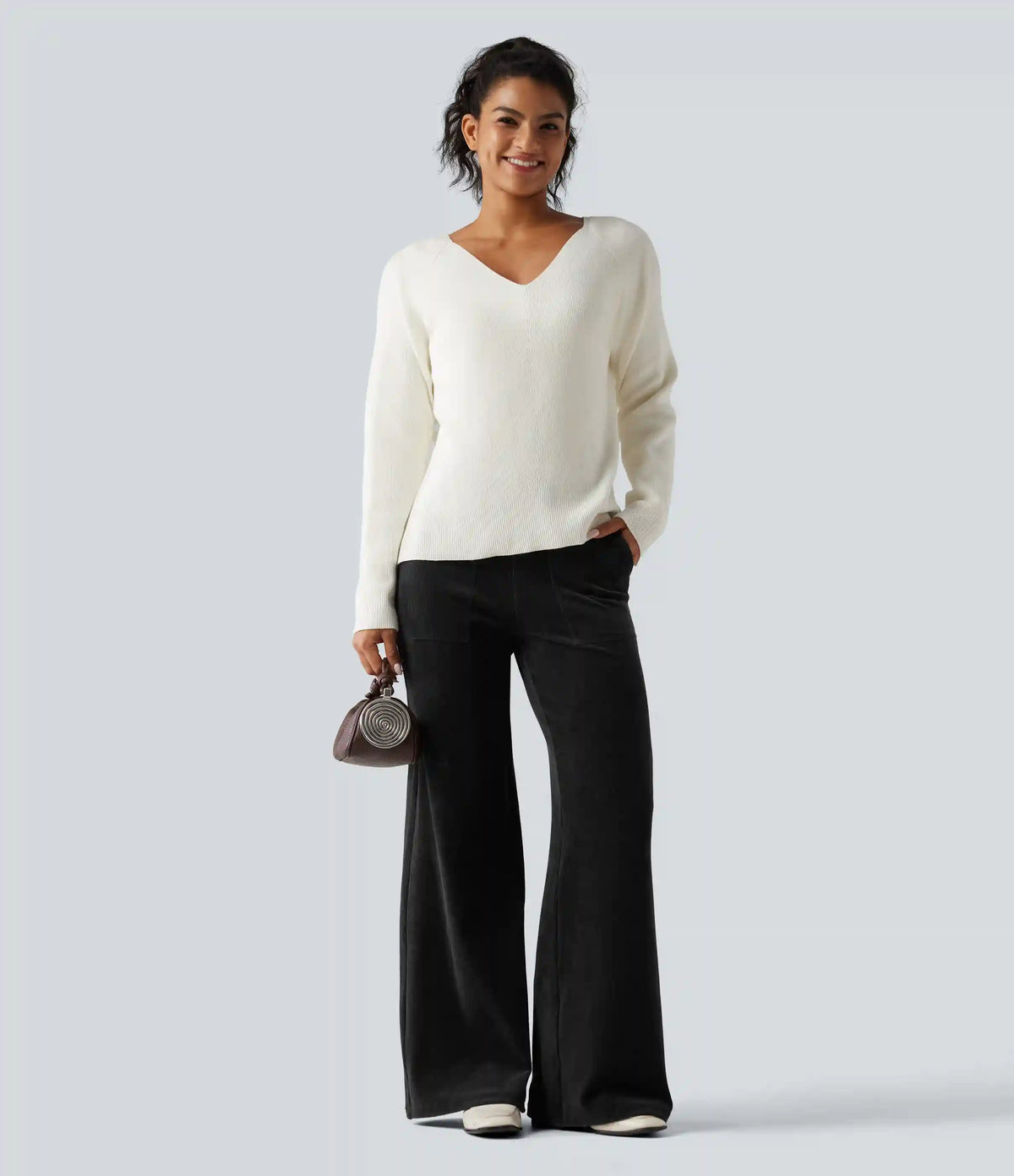 Mid Rise Wide Leg Corduroy Casual Pants with Pockets