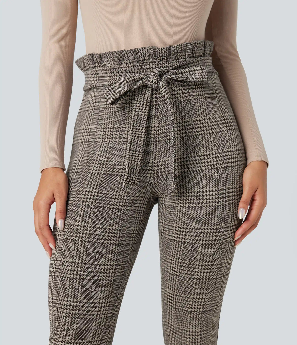 Halara Flex™ Paper Bag High Waisted Tie Houndstooth Plaid Work Skinny Pants with Pockets