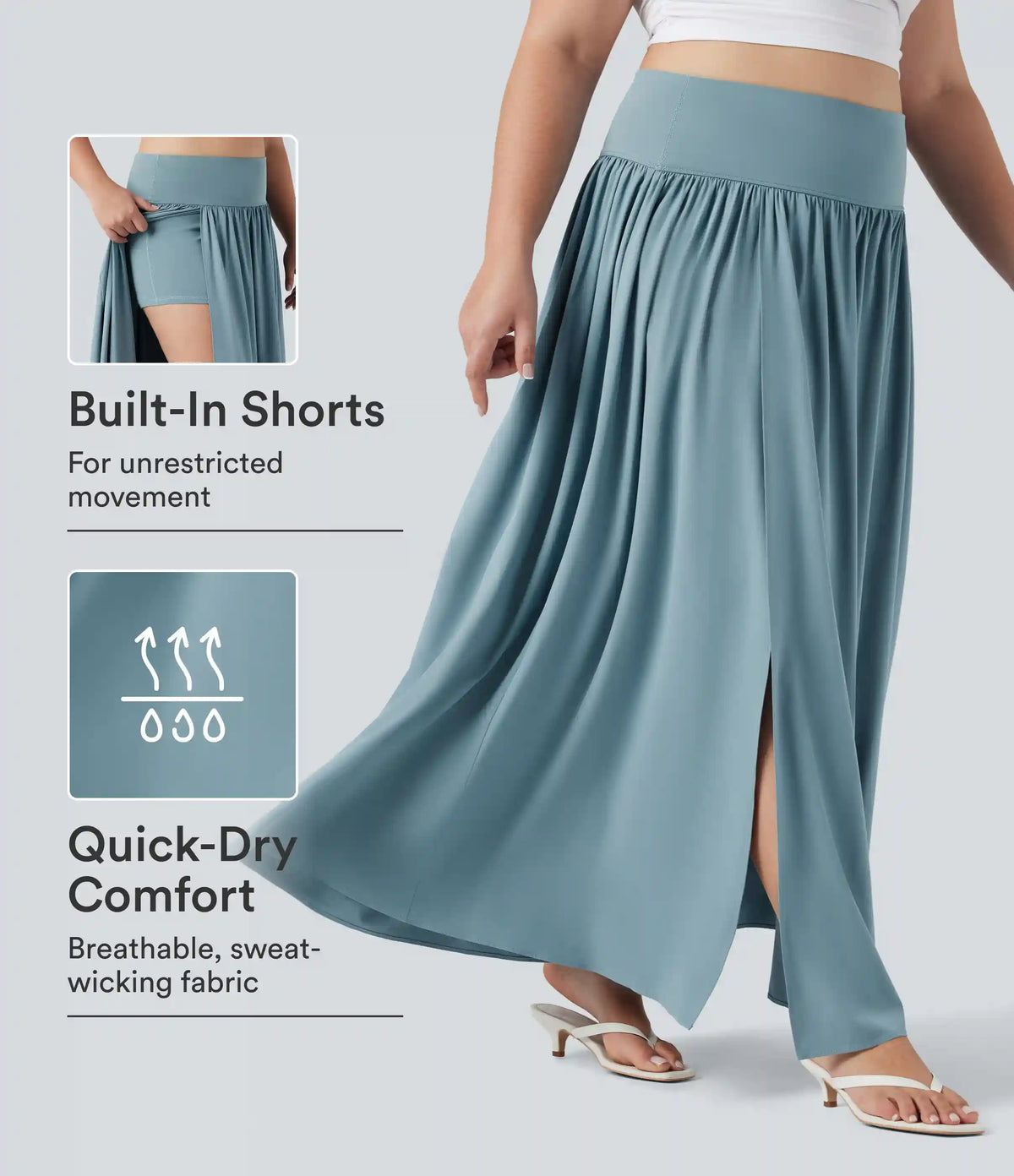 Breezeful™ High Waisted Tummy Control 2-in-1 Flowy Quick Dry Maxi Plus Size Skirt