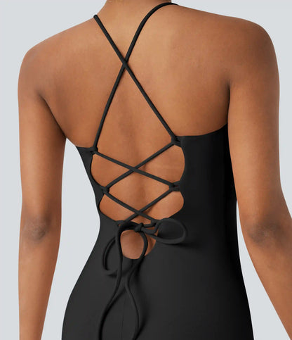 SoftlyZero™ Airy Crossover Ruched Lace Up Bodycon InstantCool Dress DD-F Cups