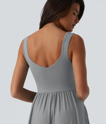 Built-in Bra Flowy Maxi Casual Dress with Pockets DD-F