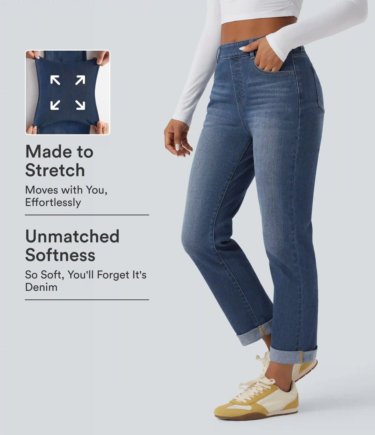 Halara Flex™ High Waisted Rolled Hem Casaul Slim Jeans with Pockets
