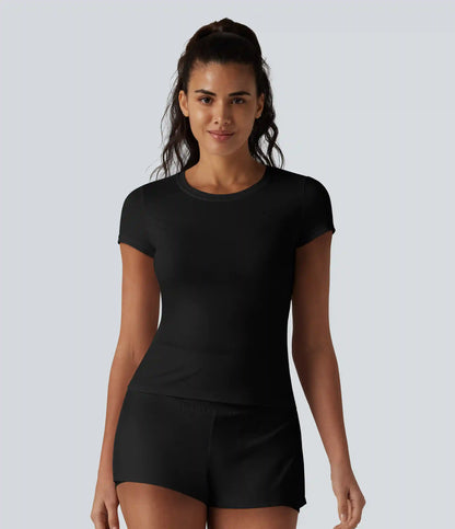 Round Neck Short Sleeve InstantCool Running Sports Top with Pockets-UPF50+