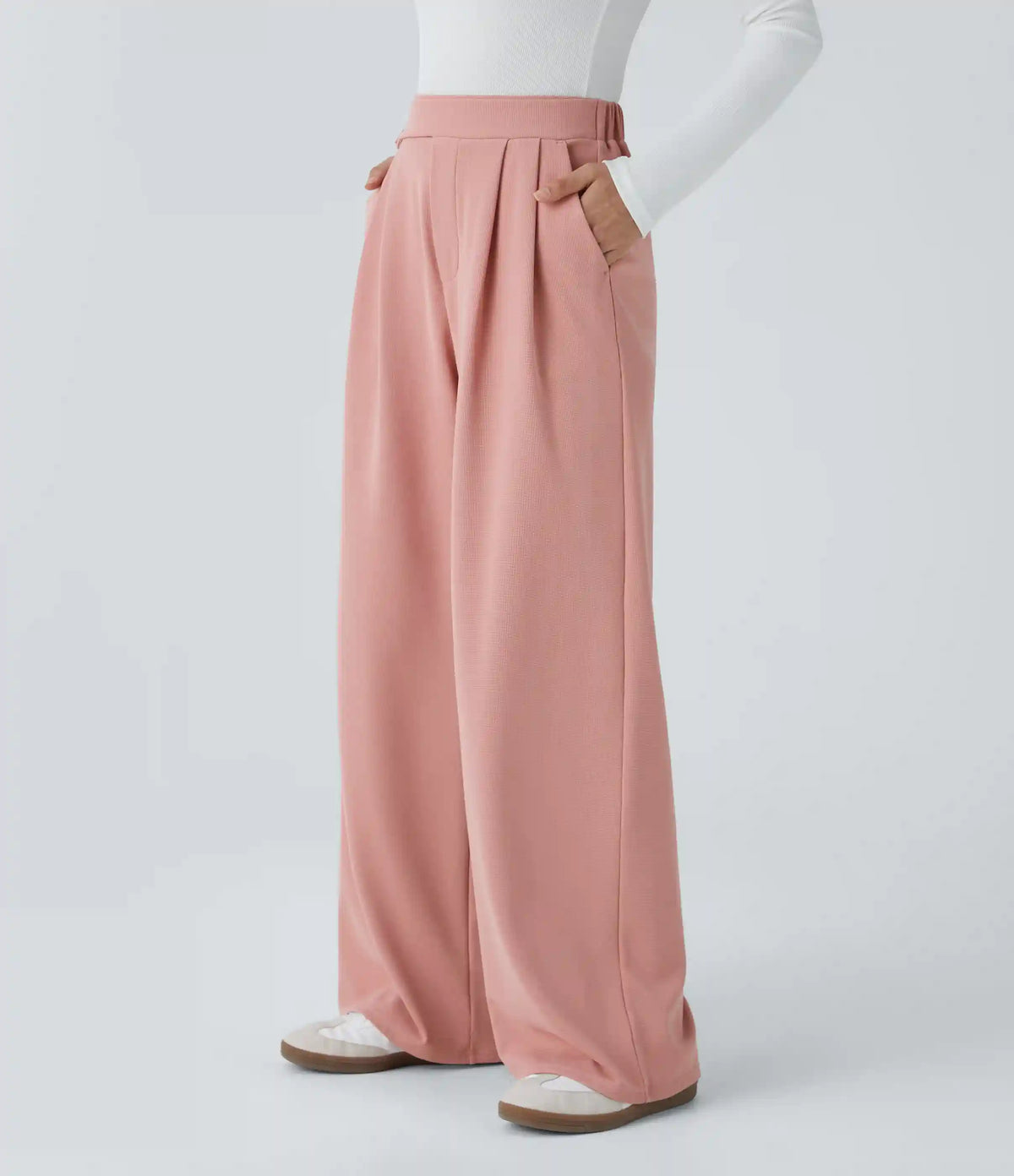 High Waisted Pocket Wide Leg Baggy Waffle Casual Pants