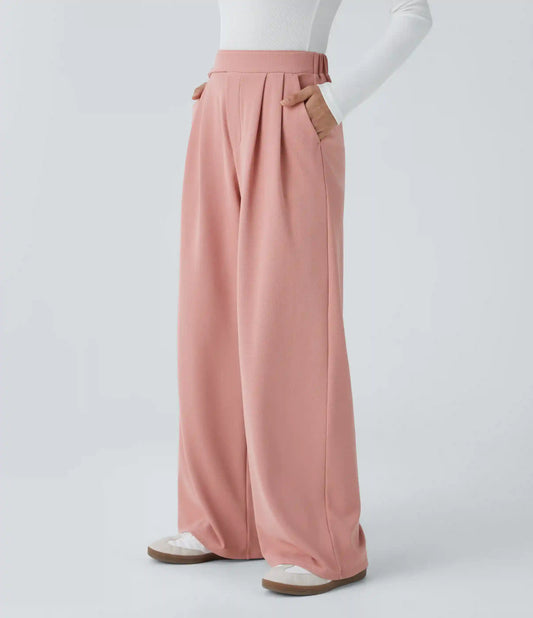 High Waisted Pocket Wide Leg Baggy Waffle Casual Pants