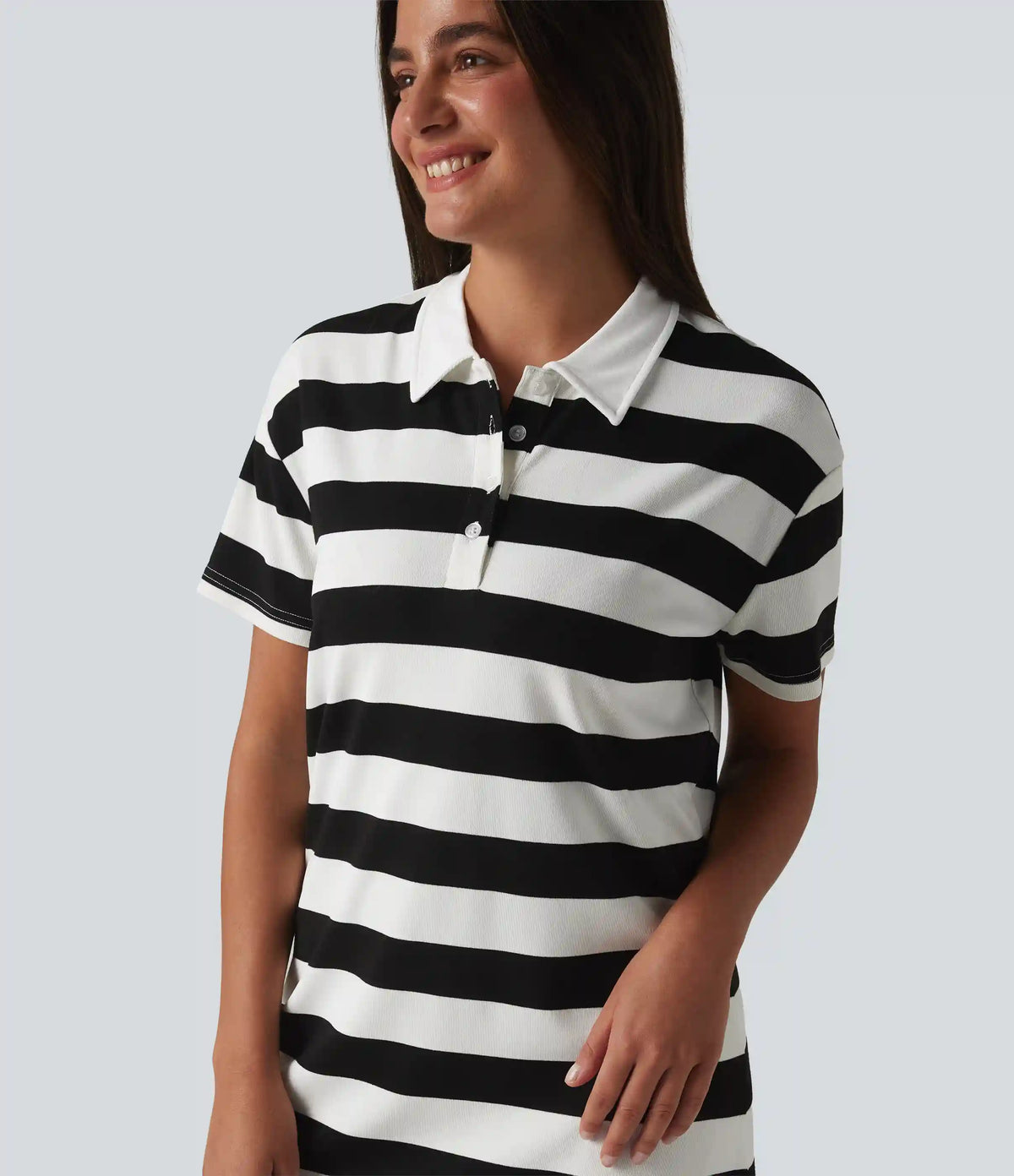 Polo Collar Short Sleeve Stripe Mini Casual Dress