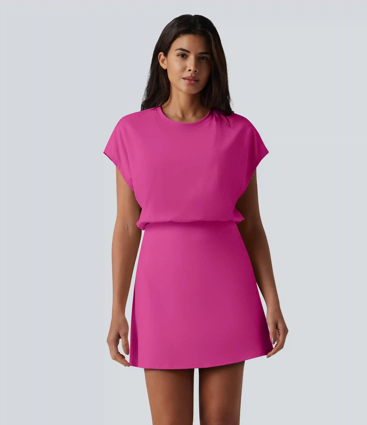 SoftlyZero™ Airy Round Neck Short Sleeve 2-in-1 InstantCool Mini Yoga Active Dress with Pockets-Easy Peezy Edition