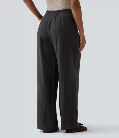 Adjustable High Waisted Linen Work Baggy Pants with Pockets