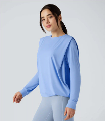Round Neck Long Sleeve Ruched Yoga Sports Top-UPF50+