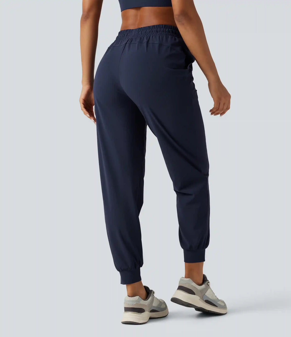 High Waisted Drawstring Ruched Tapered Quick Dry InstantCool Running Joggers with Pockets-UPF40+