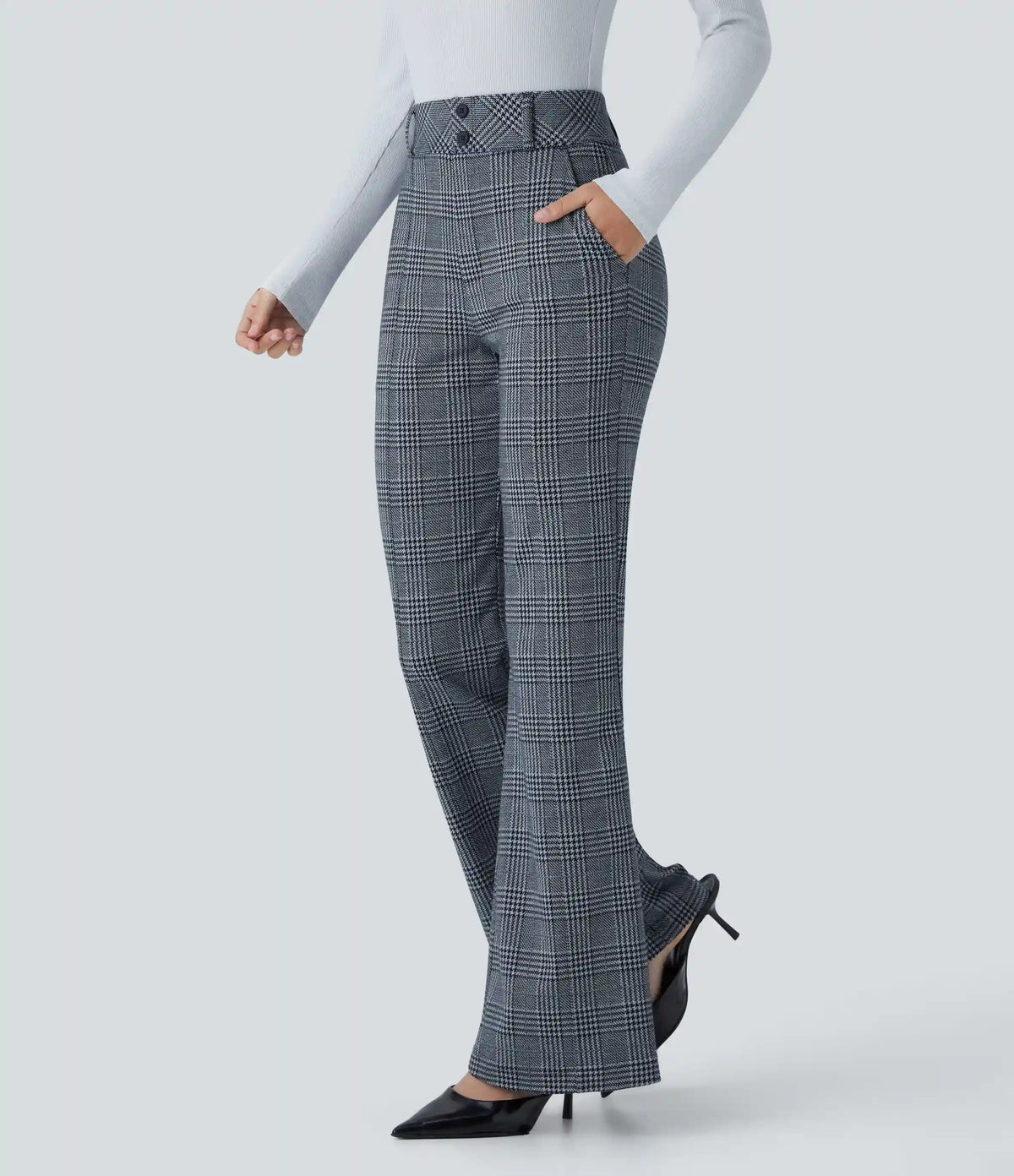 Halara Flex™ High Waisted Decorative Pocket Houndstooth Plaid Work Flare Pants