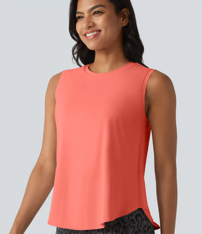 Round Neck Curved Hem Cool Touch Workout Tank Top-UPF50+