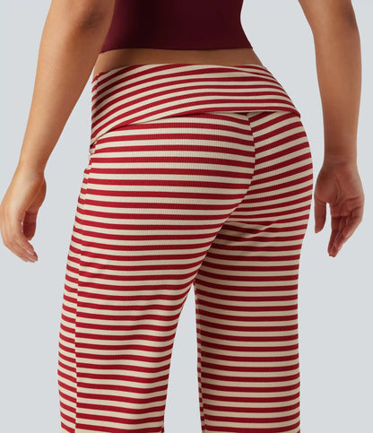 Foldover Low Rise Striped Casual Flare Trousers