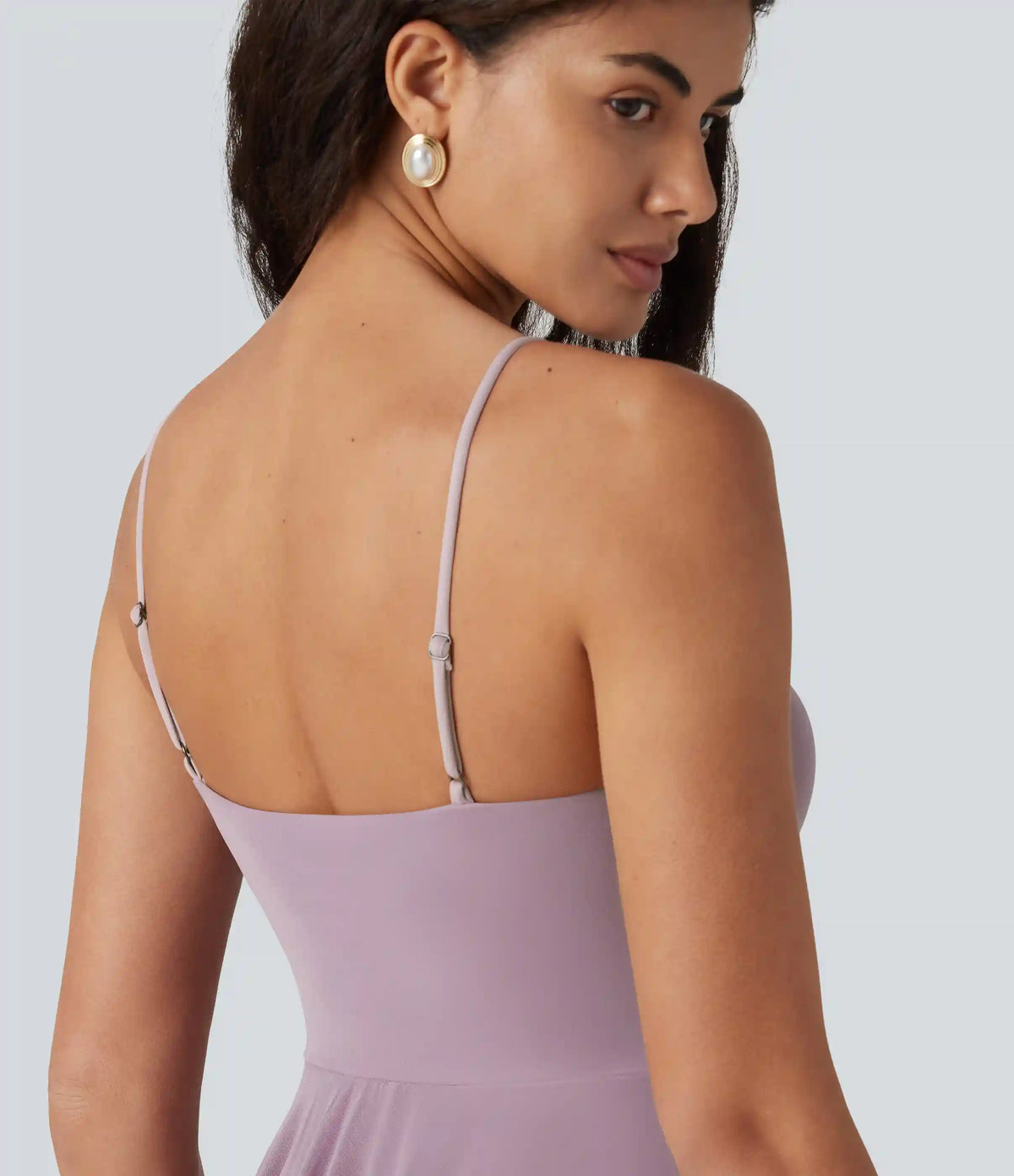V-neck Tie Mesh Tiered Hem Built-in Bra Mini Bridesmaid And Wedding Guest Slip Dress